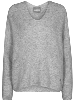 Mos Mosh Thora V-Neck Strik, Grey Melange